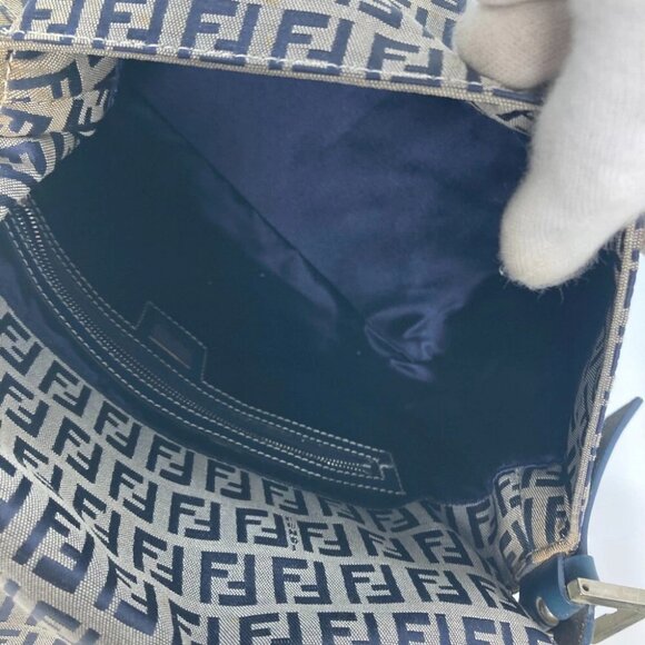 FENDI shoulder bag Mamma Baguette Zucchino Shoulder Bag Canvas/Leather Navy - Picture 6 of 14